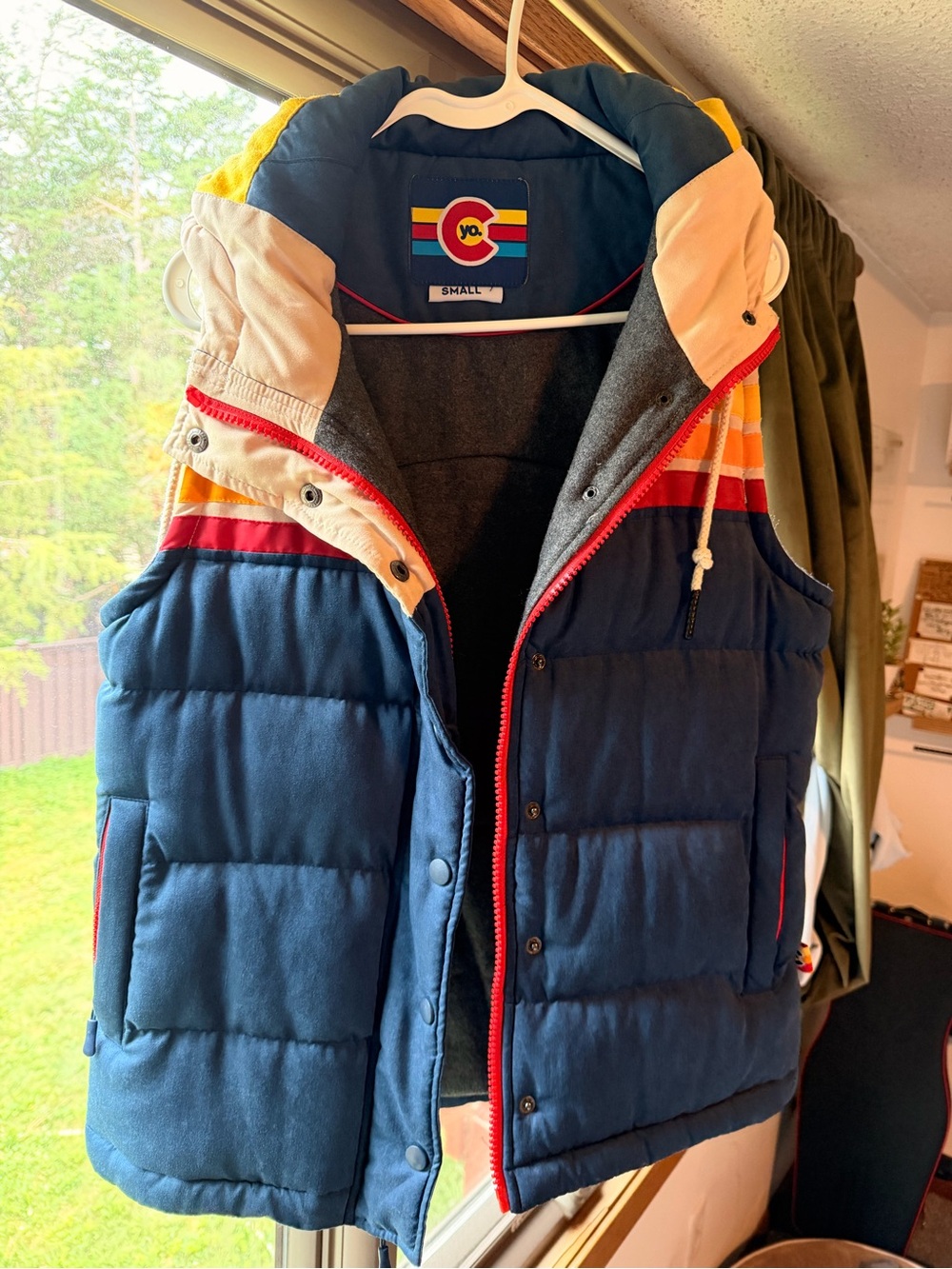 Yo Colorado Colorblock Navy Puffer Vest with Cream & Yellow Accents